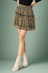 Floral Print Ruffled Mini Skirt With Lining - Navy