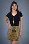 Dual Print Faux Wrap Skirt - Yellow