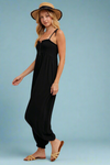 Smocked Button Front Jumpsuit - Black