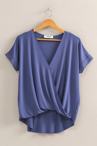 Short Sleeve Surplice Top - Dusty Indigo