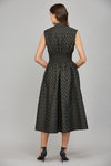 V-Neck Front Zip Midi Dress - Black