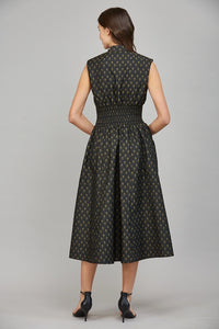 V-Neck Front Zip Midi Dress - Black