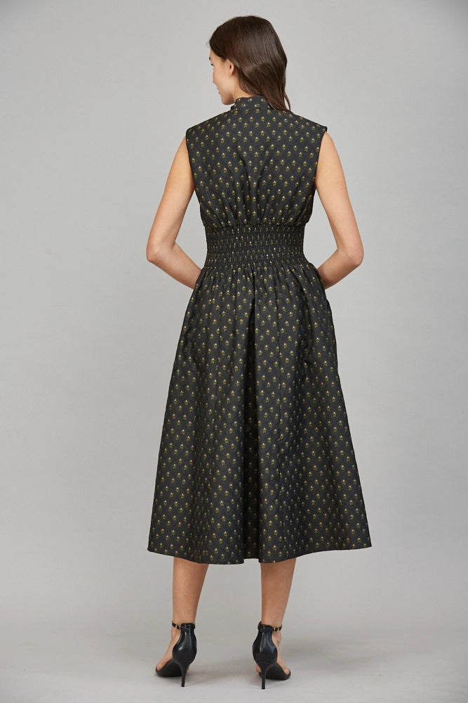 V-Neck Front Zip Midi Dress - Black