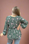 Green Floral Peplum Top