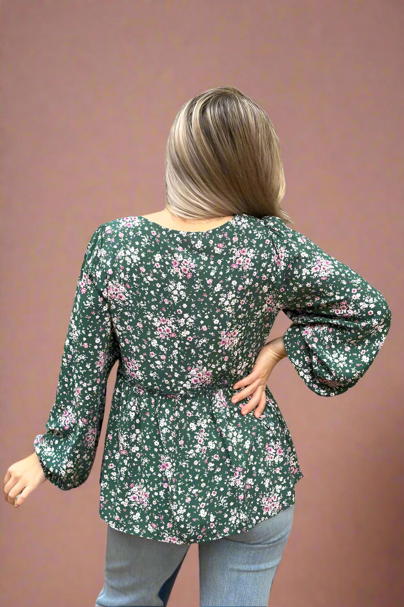 Green Floral Peplum Top