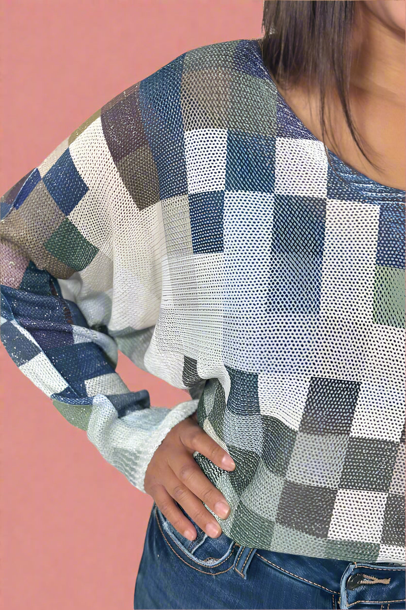 Round Knit Long Sleeve - Olive Checks