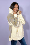 Plaid Mix Terry Pullover Hoodie - Ecru