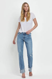 Mid Rise Cuffed Straight Jeans L8