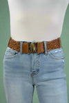 Oval Buckle Braided Elastic Belt - Camel