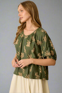 Printed Short Sleeve Top - Dusty Green