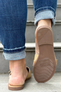 Buckle Slide Flat Sandal - Beige