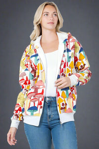 Whimsical Mushroom Zipper Hoodie - Grey