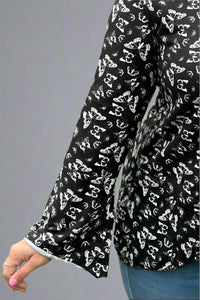 Top Butterfly Print Crossover Hem - Black