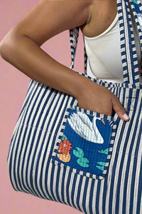 Reversible Quilted Tote Bag - Blue