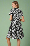 Poplin Print Midi Shirt Dress - Black