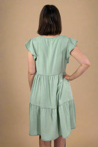 Flutter Sleeve Tencel Dress Sage