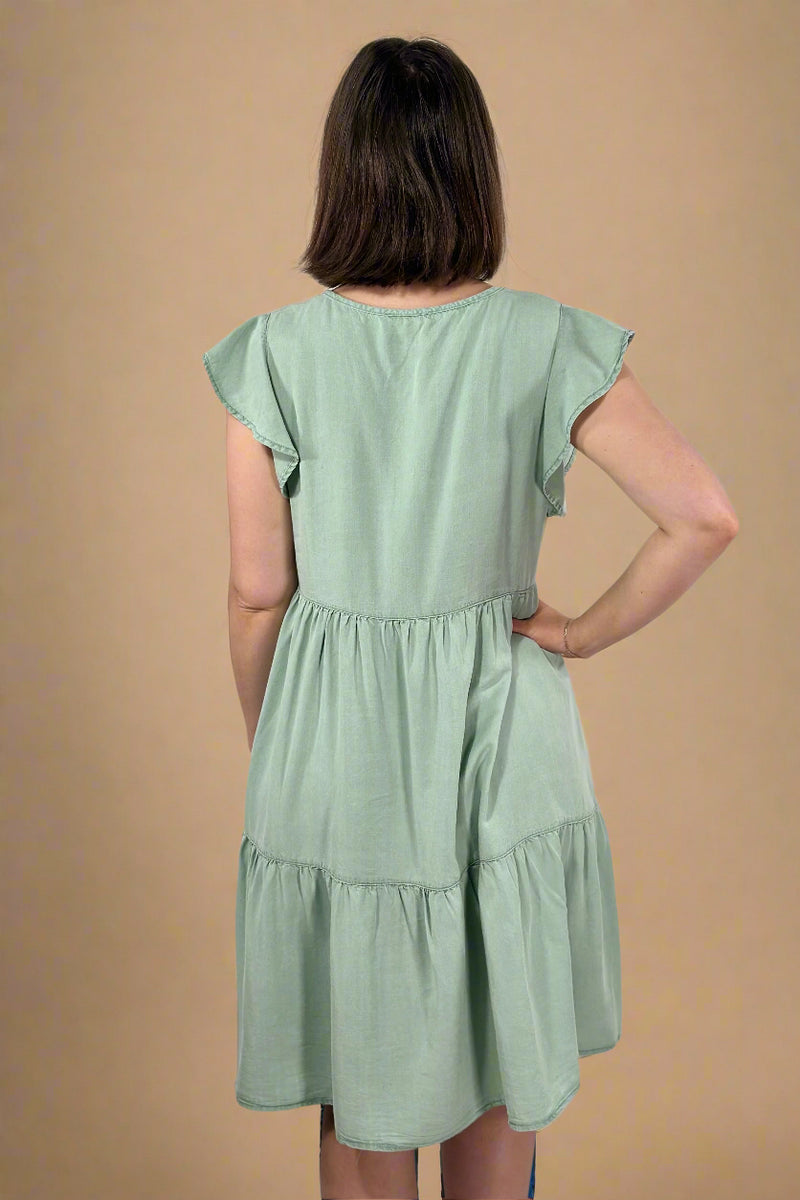 Flutter Sleeve Tencel Dress Sage