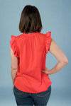 Ribbed Ruffle Sleeve Top - Tomato