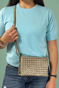 Woven Three Compartment Crossbody Bag - Pewter