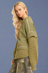 Chunky Layered Ribbed Knit Sweater - Olive