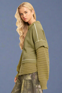 Chunky Layered Ribbed Knit Sweater - Olive