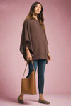 Ribbed Knit Poncho Top - Chocolate