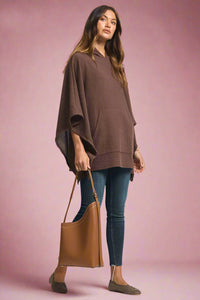 Ribbed Knit Poncho Top - Chocolate