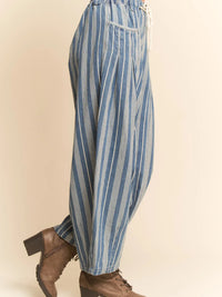 Striped Elastic Jean Pants - Light Blue