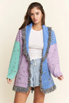 Paisley Print Contrast Cardigan - Lavender