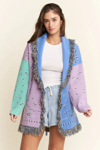 Paisley Print Contrast Cardigan - Lavender