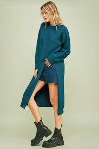 Asymmetric Split Knit Dress - Teal