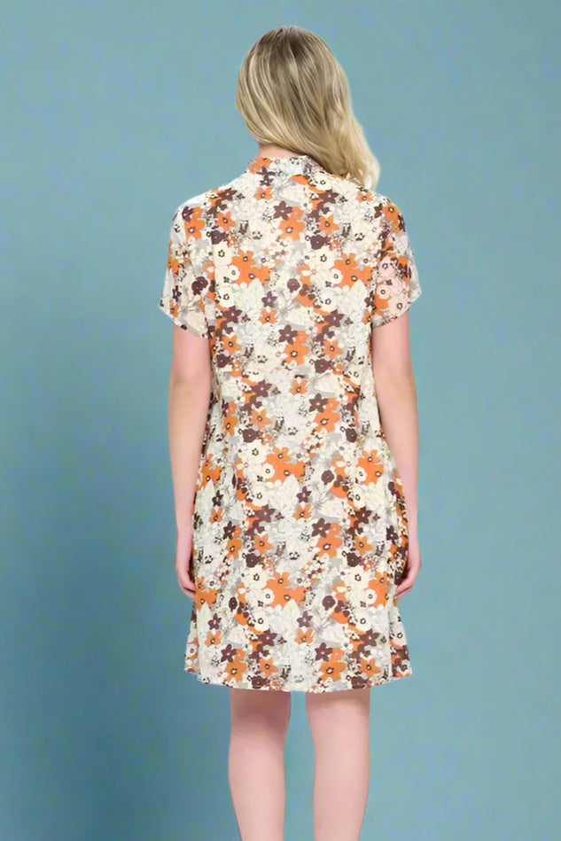 Floral Print Dress With Pockets - Brown