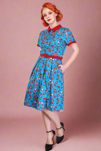 Betty Cherry Dress - Blue