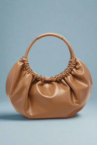 Lena Ruched Round Handle Bag - Taupe