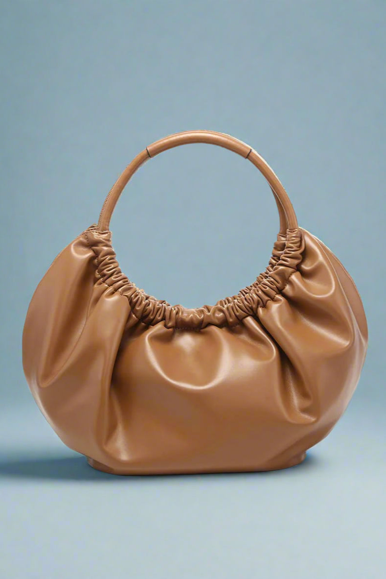 Lena Ruched Round Handle Bag - Taupe