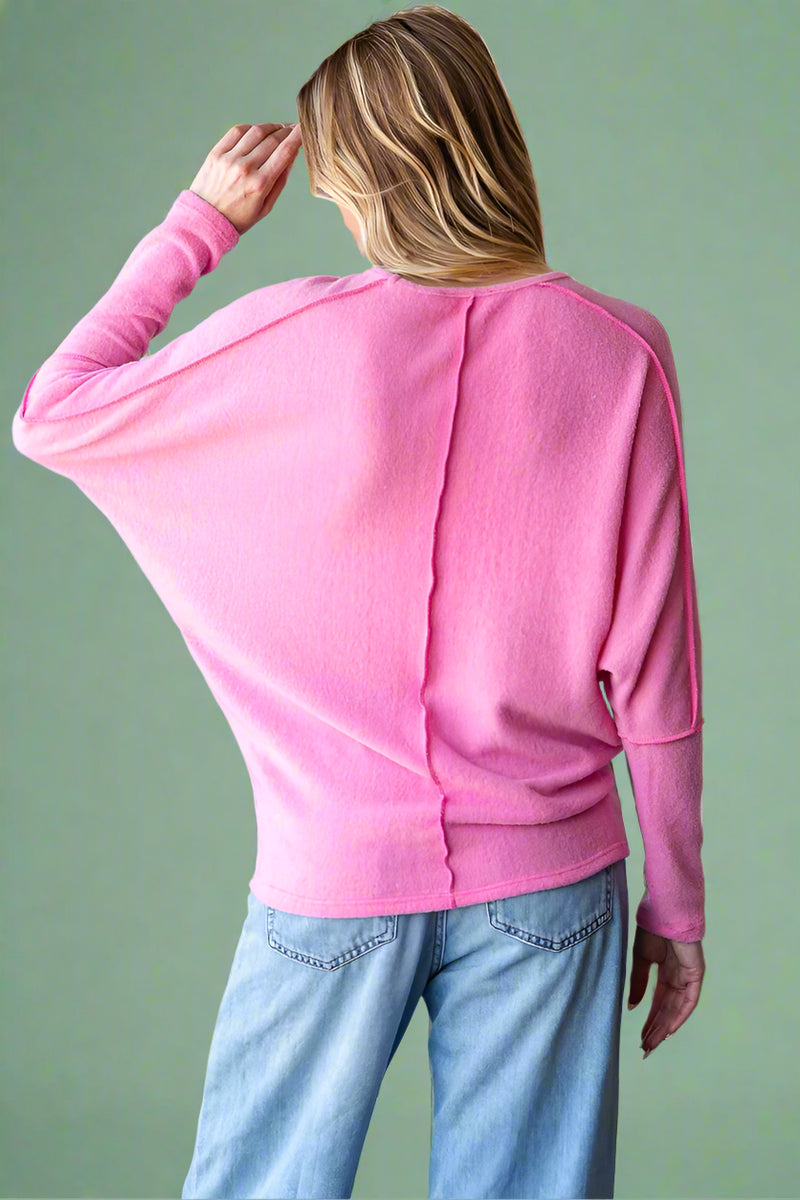 Casual Cozy Dolman Sweater - Pink