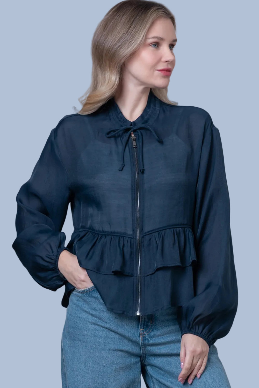 Sheer Tiered Top - Navy