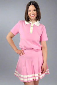 Contrast Collar Light Sweater Top - Pink