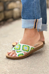 Granny Square Crochet Slides - White