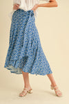 Berti Floral Wrap Skirt - Cobalt