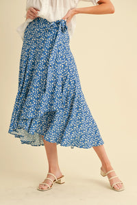 Berti Floral Wrap Skirt - Cobalt