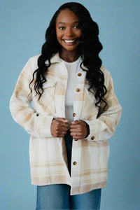 Tan & Cream Plaid Flannel Jacket