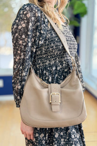 Marissa Buckle Shoulder Hobo Bag - Stone