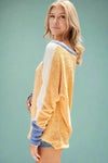Color Block Fuzzy Sweater Long Sleeve Top Mustard
