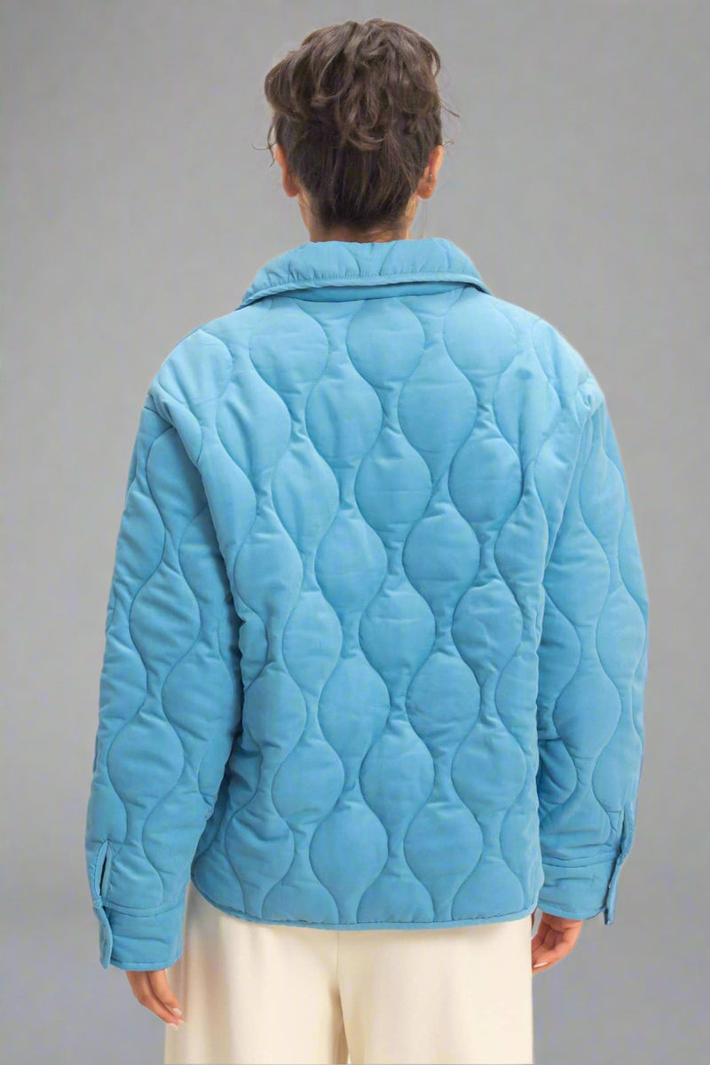 Quilted Half Zip Pullover - Blue
