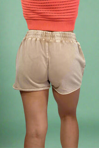 Drawstring Waist Dolphin Shorts - Taupe