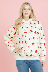 Retro Cherry Pullover Fleece Hoodie