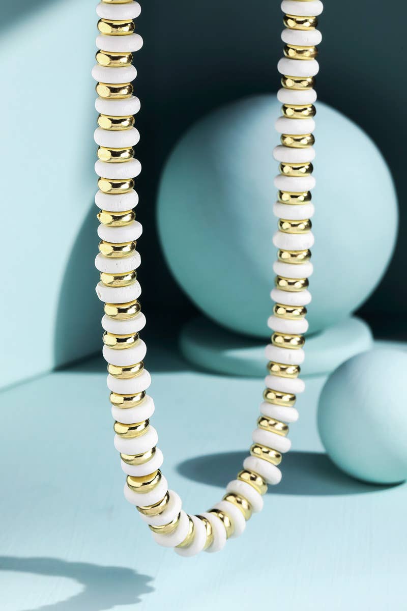 Colorful Wood Disk Bead Necklace - Ivory