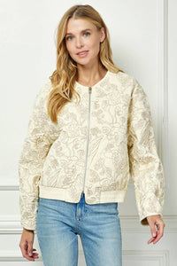 Floral Quilted Zip Jacket - Cream