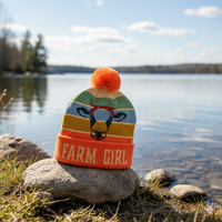Farm Girl Cow Knit Pom Pom Beanie